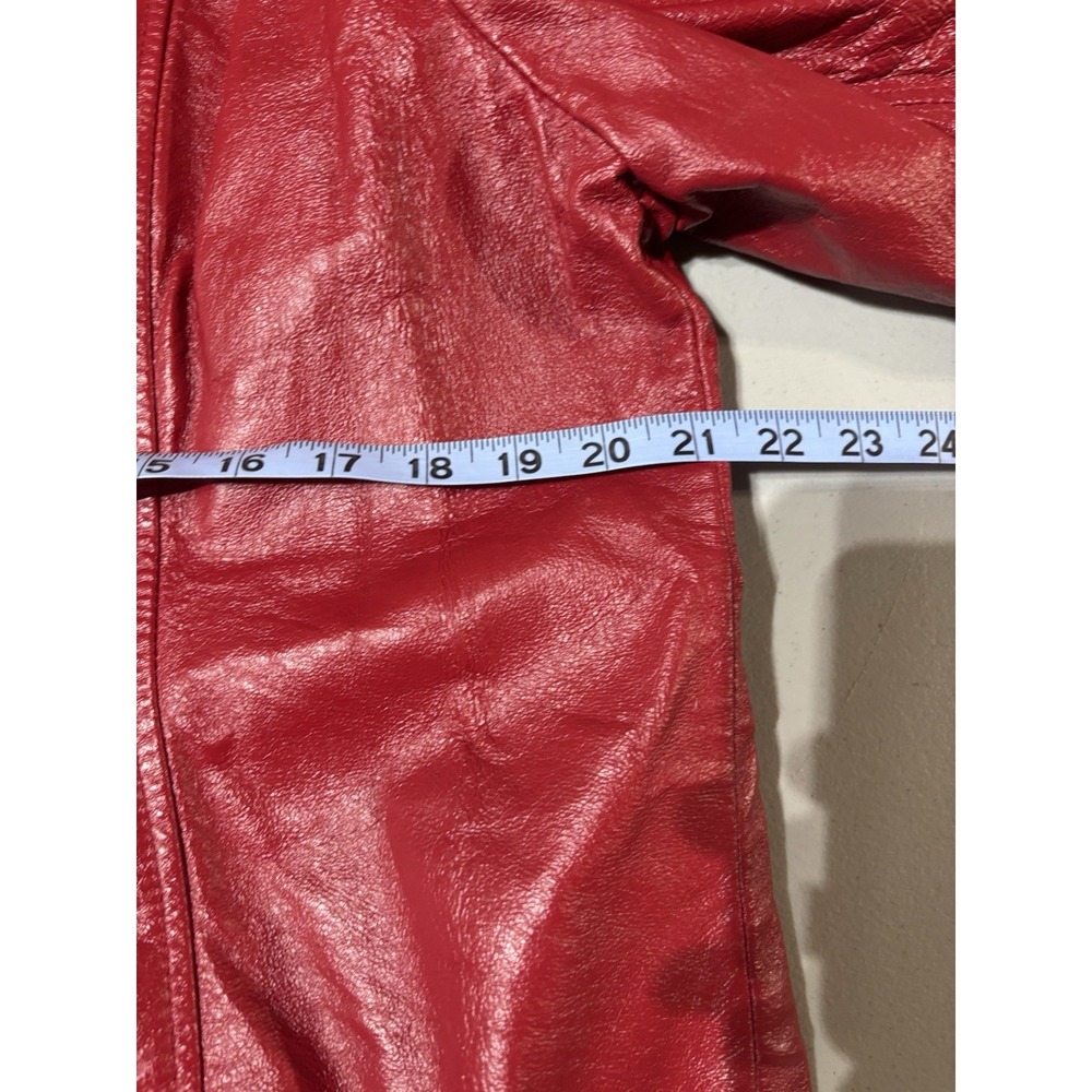 Dialogue Red Leather Coat Jacket Size Large Woman's Pockets Lined Full Zipper - Picture 9 of 10